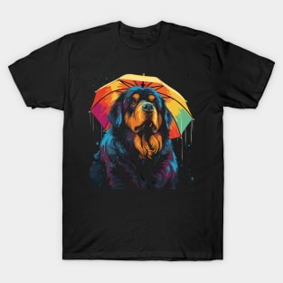 Tibetan Mastiff Rainy Day With Umbrella T-Shirt